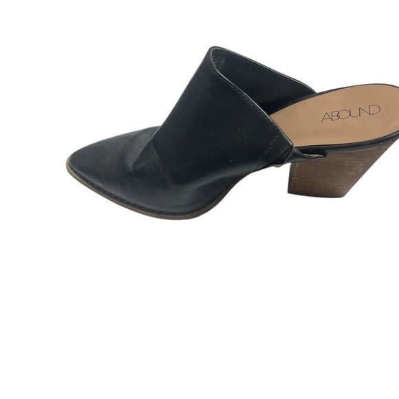 Abound Pointed Toe Black Leather Mules 7.5M Block Heel Slip-On - Picture 1 of 5
